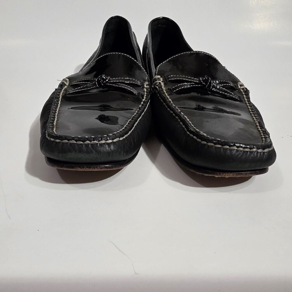 Cole Haan Black Patent & Leather Loafers with White Stitching - Picture 10 of 11